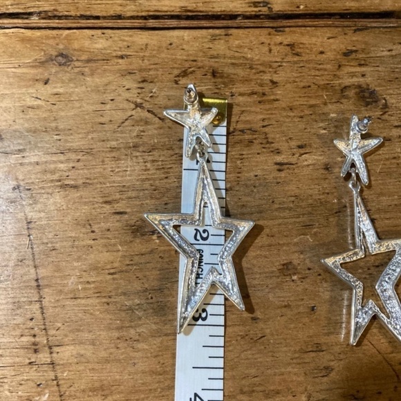 Vintage Silver Post Oversized Chunky 70s Disco Maximalist Star Earrings - Picture 4 of 6